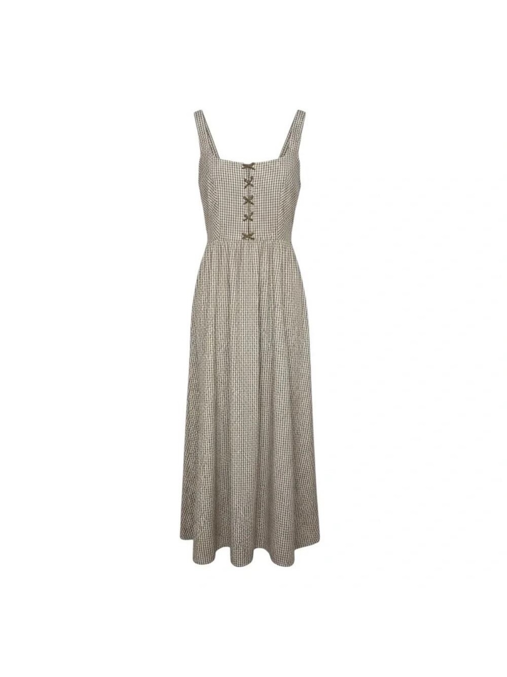Caroline Constas Gingham Sleeveless Midi Dress in Beige - Picture 6 of 6